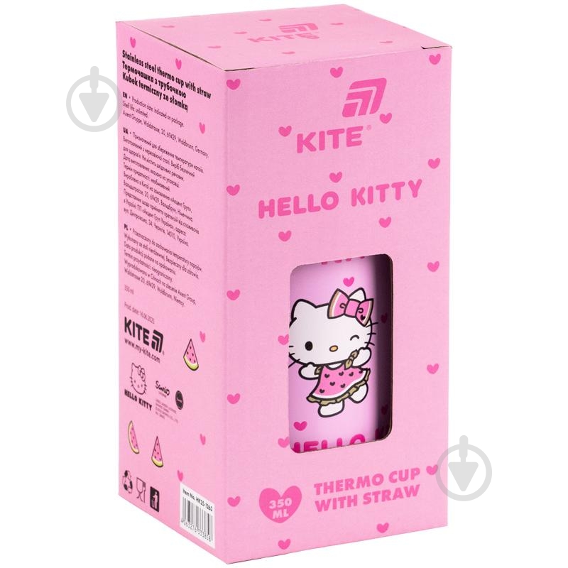 Термочашка с трубочкой KITE Hello Kitty 350 мл HK25-1263 розовый с рисунком - фото 3