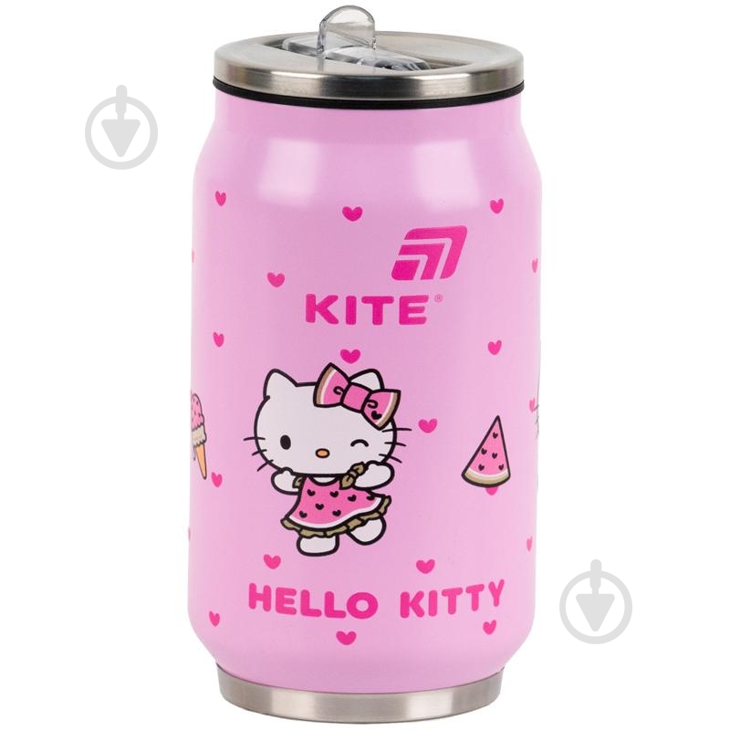 Термочашка с трубочкой KITE Hello Kitty 350 мл HK25-1263 розовый с рисунком - фото 1