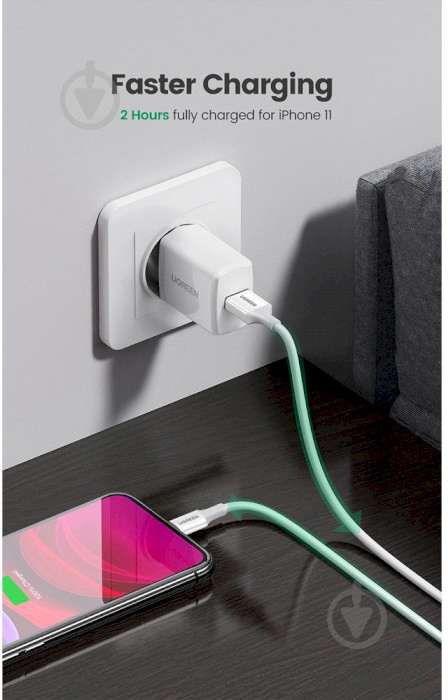 Кабель UGREEN USB 2.0 AM-Lightning M 2.4A Nickel Plating ABS Shell US155 2 м white (20730) - фото 6 Кабель UGREEN USB 2.0 AM-Lightning M 2.4A Nickel Plating ABS Shell US155 2 м white (20730) - фото 6