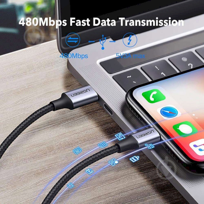 Кабель UGREEN USB 2.0 Type-C M-Lightning M (20V/3A) 60W US304 2 м black (60761) - фото 5
