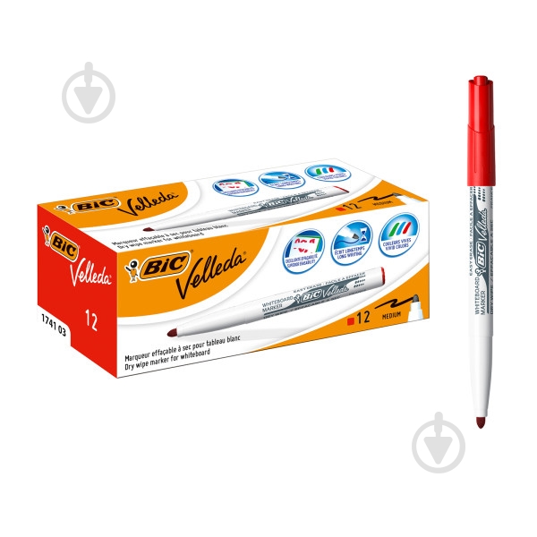 Маркер для белой доски BIC Velleda 1741 красный 9581691 - фото 1 Маркер для белой доски BIC Velleda 1741 красный 9581691 - фото 1
