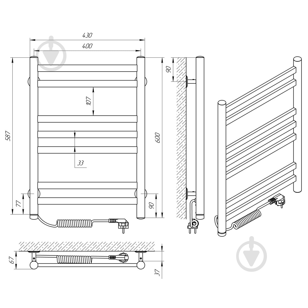 Полотенцесушитель электрический Laris Кватро П7 400 х 600 Левое подключение 73207173 - фото 4