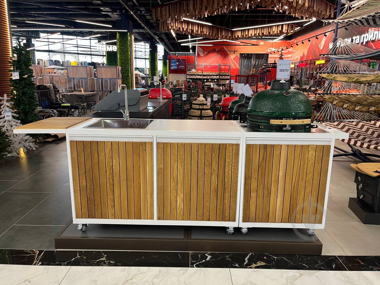 Модуль OXA Одинарний модуль з дерев'яним фасадом, полицею під соуси, на колесах, гриль керамічний - фото 1