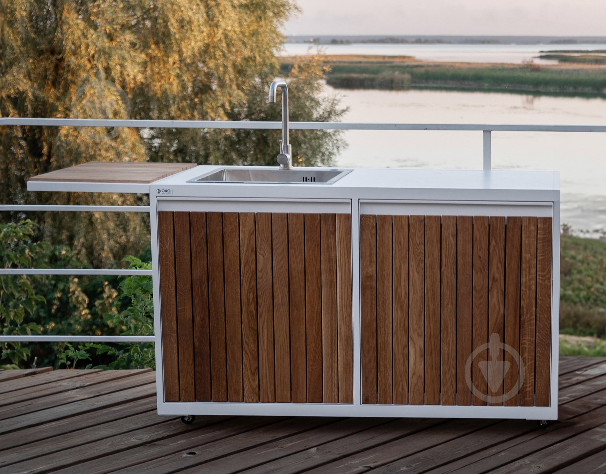 Модуль OXA Кухонний подвійний з дерев'яним фасадом, полицею, мийкою на колесах oXa AIR - фото 1