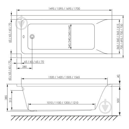 Ванна акриловая Imprese SLANICE 170х75 см - фото 3
