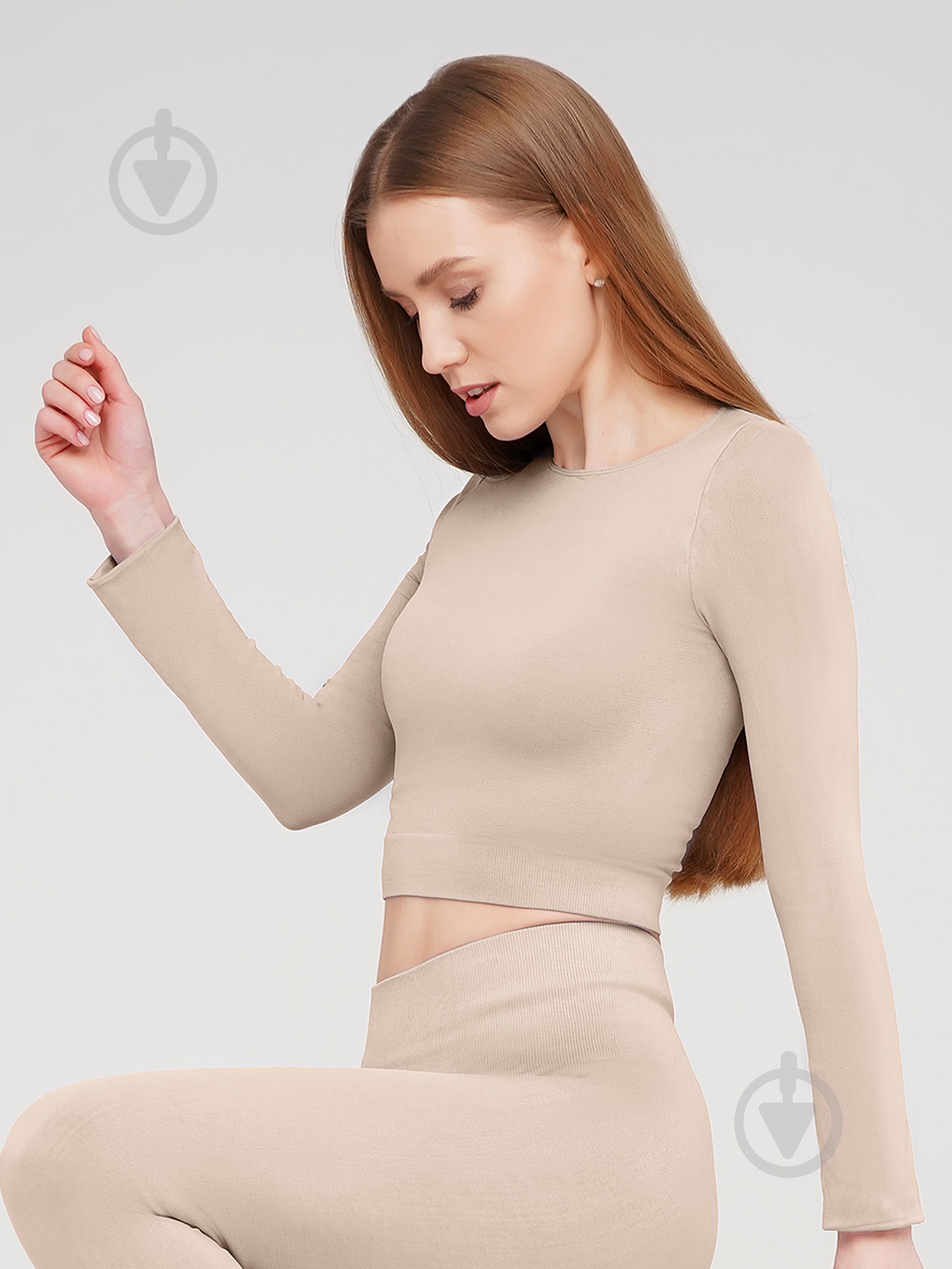 Футболка с длинным рукавом Giulia Crop top р.S/M бежевый - фото 1 Футболка с длинным рукавом Giulia Crop top р.S/M бежевый - фото 1