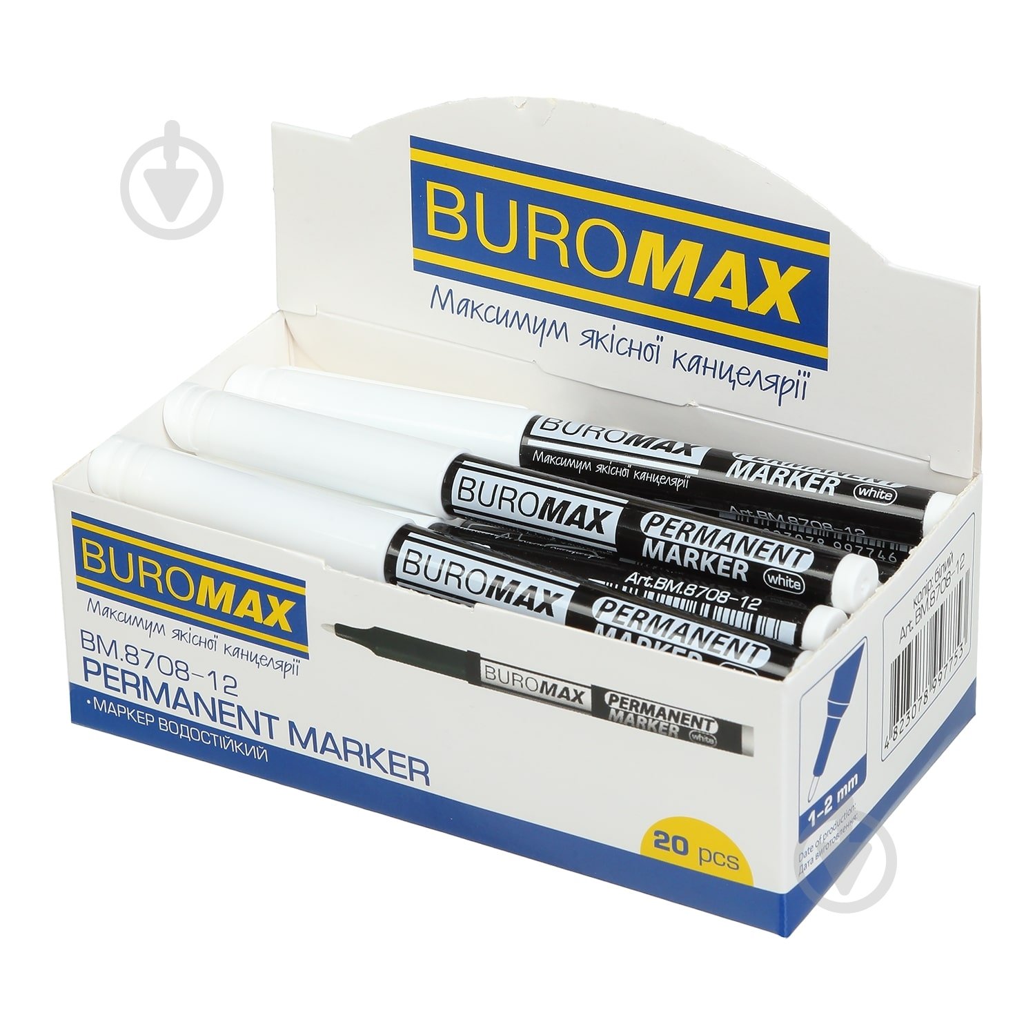 Міні-маркер Buromax водостійкий білий 1-2 мм BM.8708-12 - фото 3