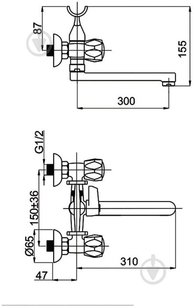 Смеситель для ванны Rubineta Milano M1CK06 - фото 2
