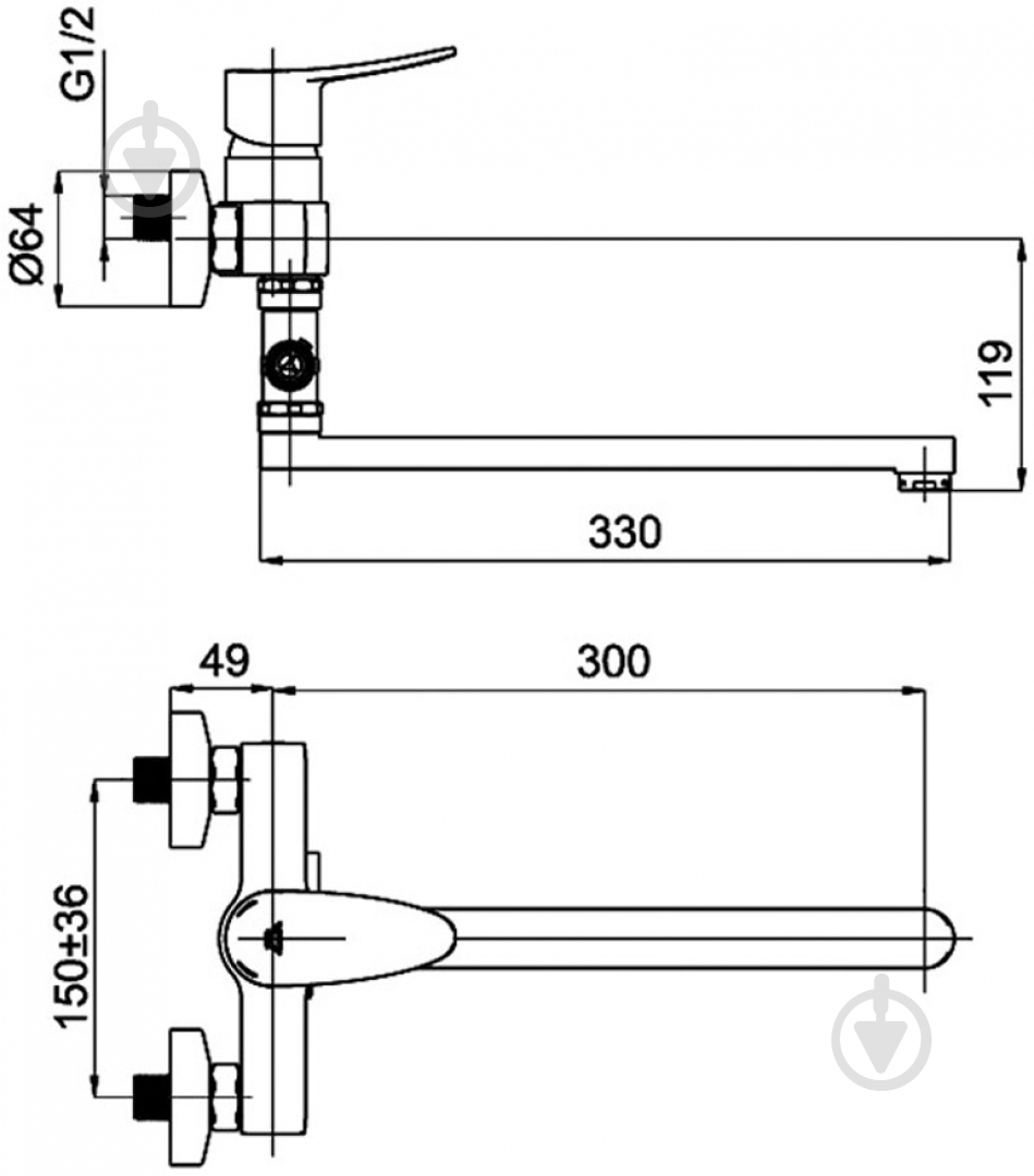 Смеситель для ванны Rubineta Static A2CA08 - фото 2