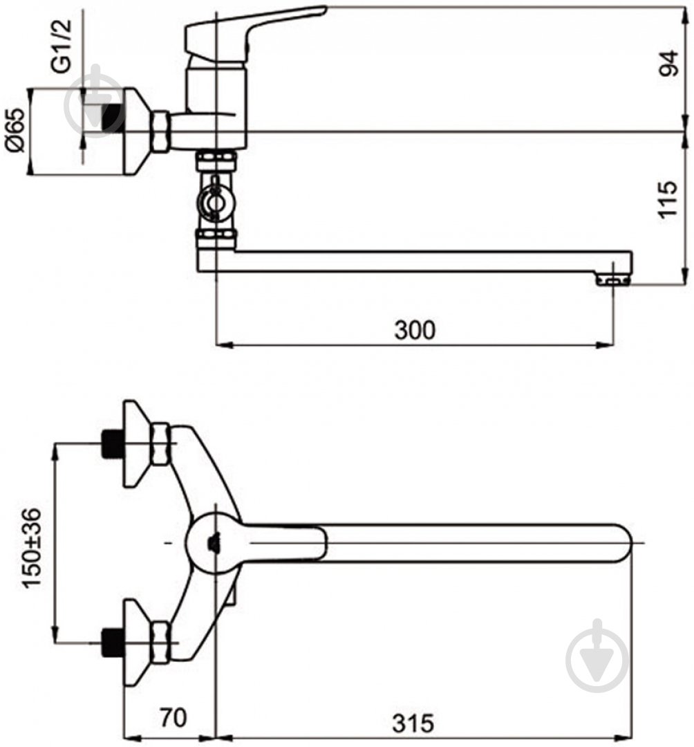 Смеситель для ванны Rubineta Uno N2CD01 - фото 2