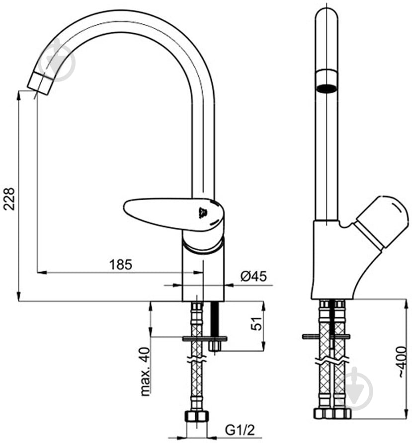 Смеситель для кухни Rubineta Static A30008 - фото 2 Смеситель для кухни Rubineta Static A30008 - фото 2