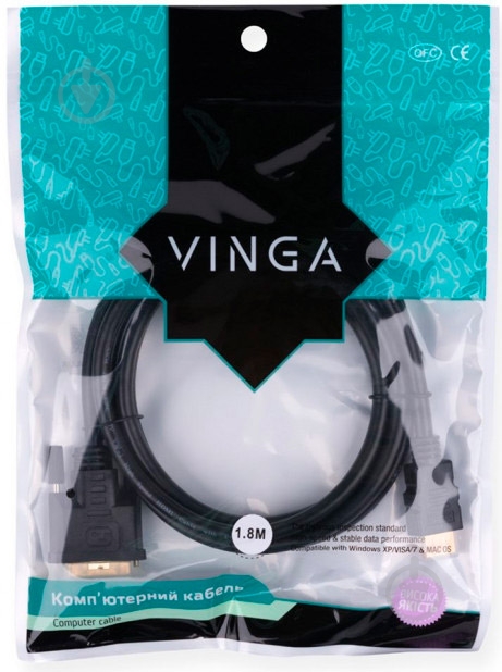Кабель мультимедийный Vinga HDMI – DVI 1,8 м черный (VCPHDMIDVI1.8) - фото 5