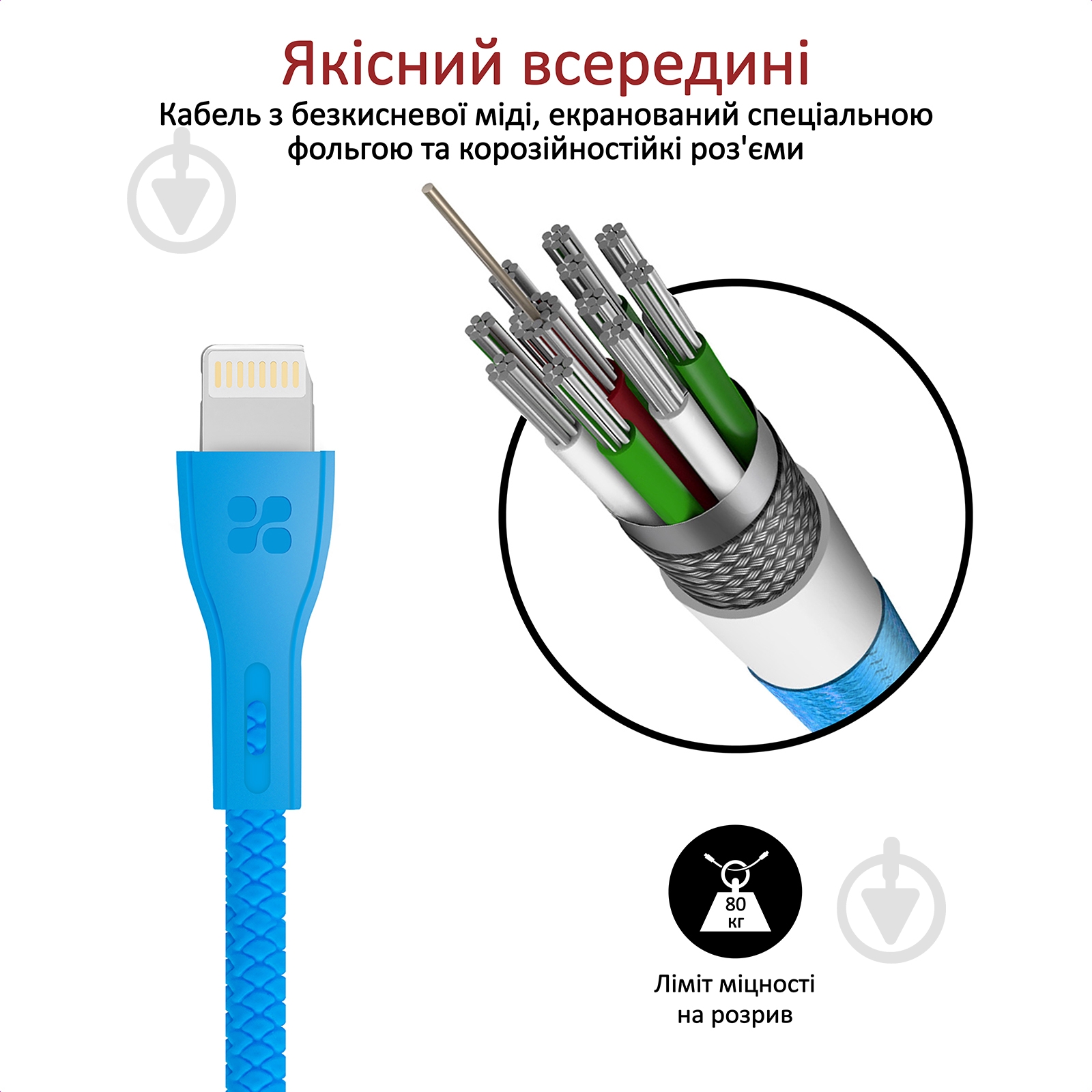 Кабель Promate PowerBeam-I USB-Lightning 2А 1,2 м синий (powerbeam-i.blue) - фото 3