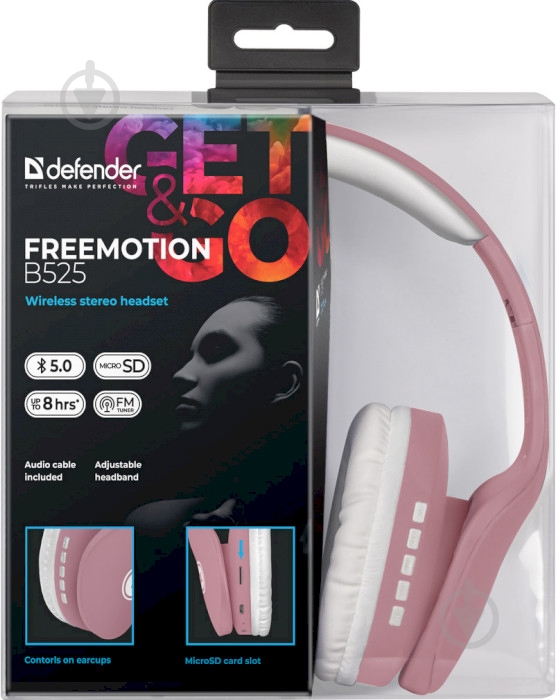 Наушники Defender FreeMotion B525 Bluetooth white/pink (63528) - фото 6