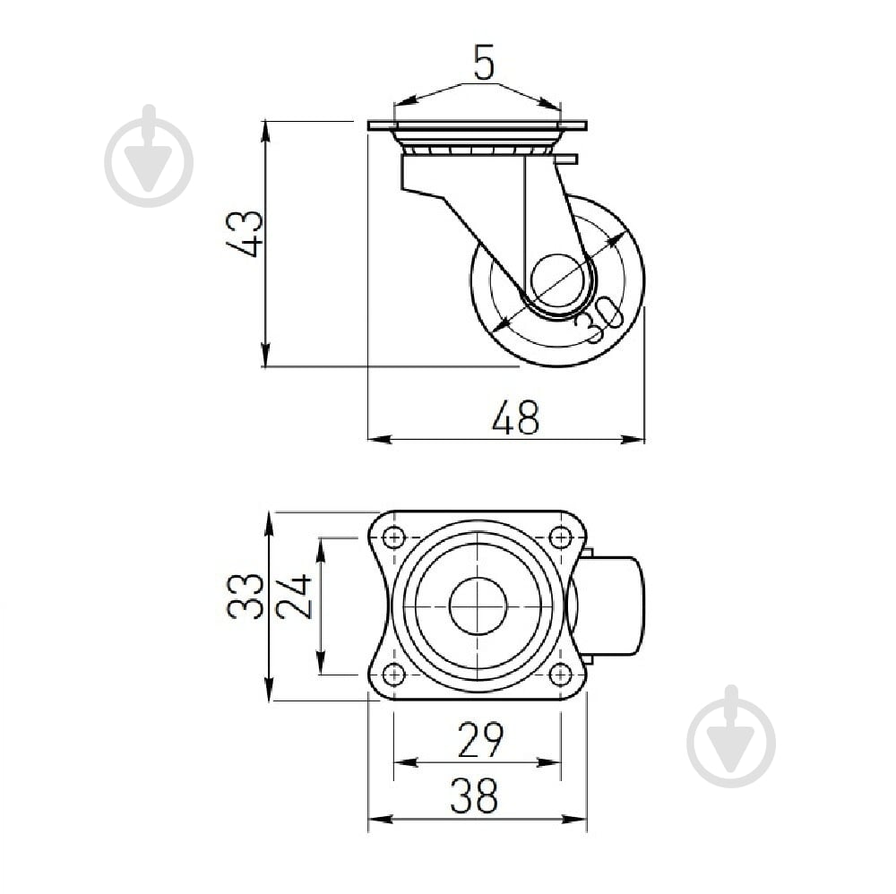 Ролик мебельный GTV d30 мм h-43 мм повортный без стопора черное (колесо для мебели) KM-015030-20 - фото 2