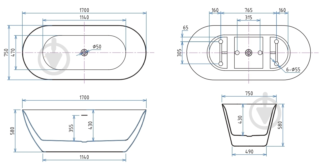 Ванна акриловая Ravak APART 170х75 см Freedom O - фото 2