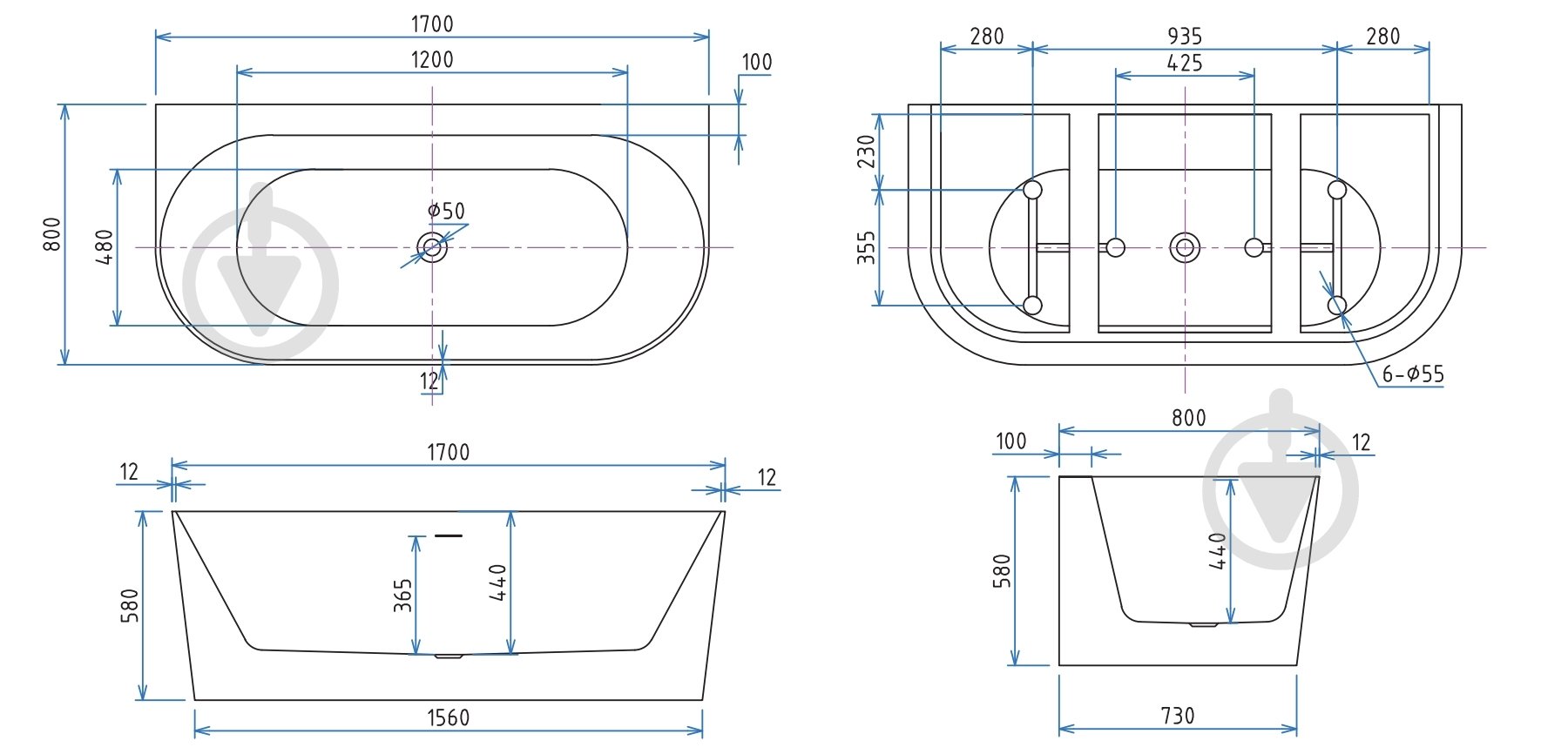Ванна акриловая Ravak APART 170х80 см Wall - фото 2 Ванна акриловая Ravak APART 170х80 см Wall - фото 2
