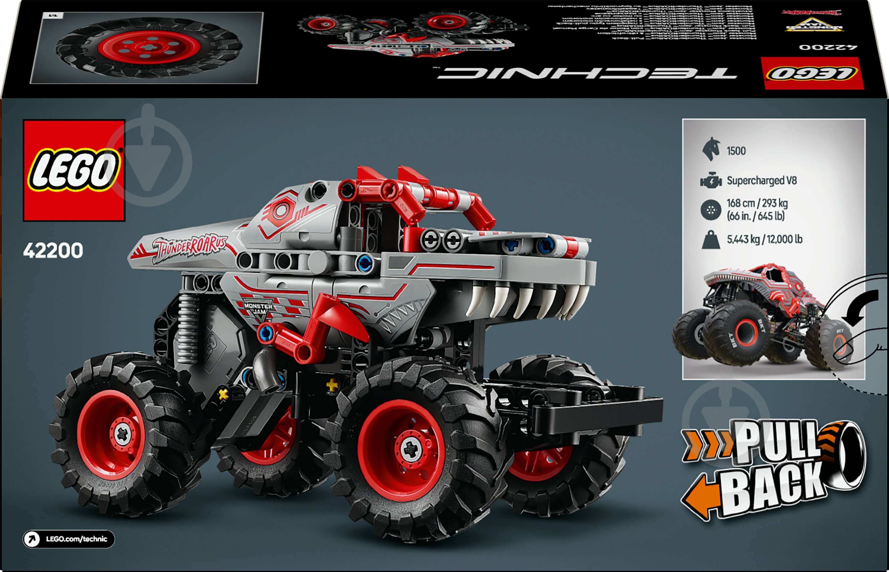 Конструктор LEGO Technic Monster Jam™ ThunderROARus™ з інерційним двигуном 42200 - фото 2 Конструктор LEGO Technic Monster Jam™ ThunderROARus™ з інерційним двигуном 42200 - фото 2