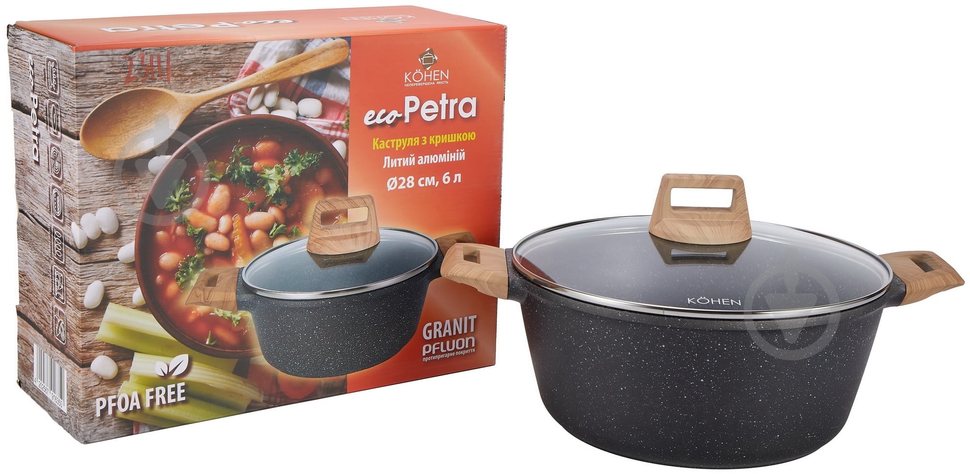 Кастрюля с крышкой Kohen Eco Petra 28 см KN91635 - фото 9