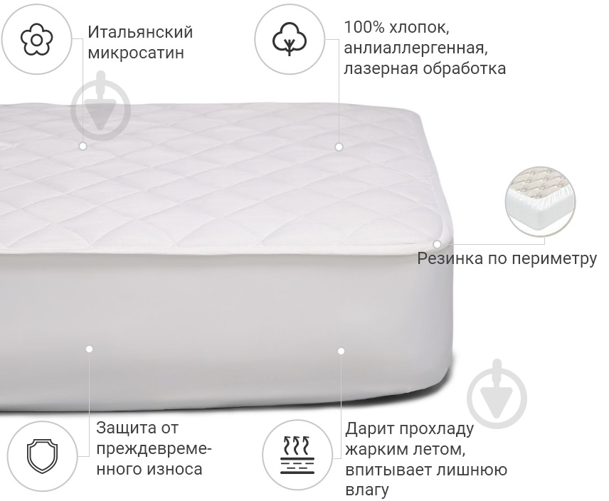 Наматрацник антиалергенний MirSon Стандарт Eco 221 звичайний з резинкою по периметру 26х160x200 см 2200000327482 - фото 2