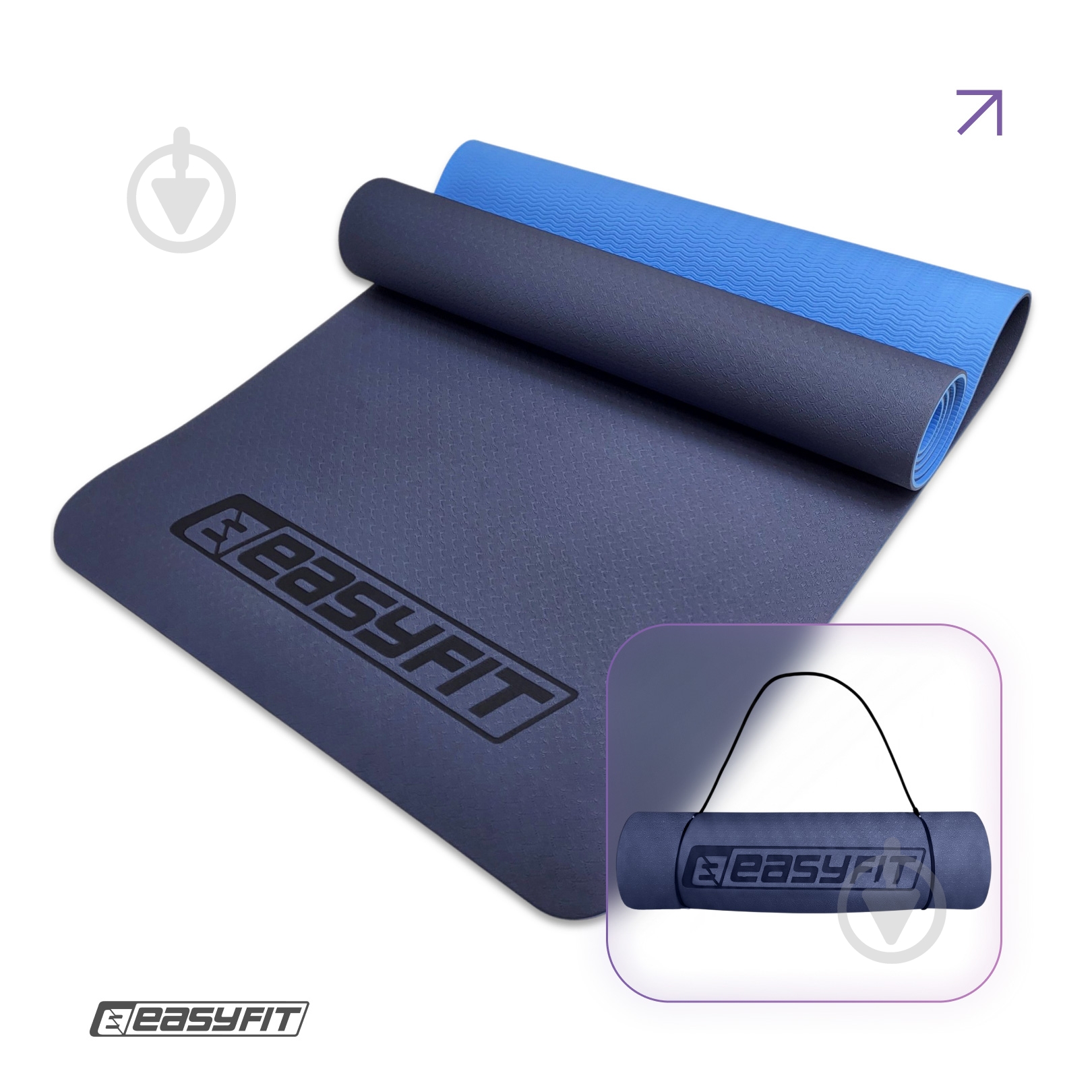 Коврик для йоги EasyFit TPE+TC двухслойный 6 мм Синий/Голубой синийголубой - фото 1