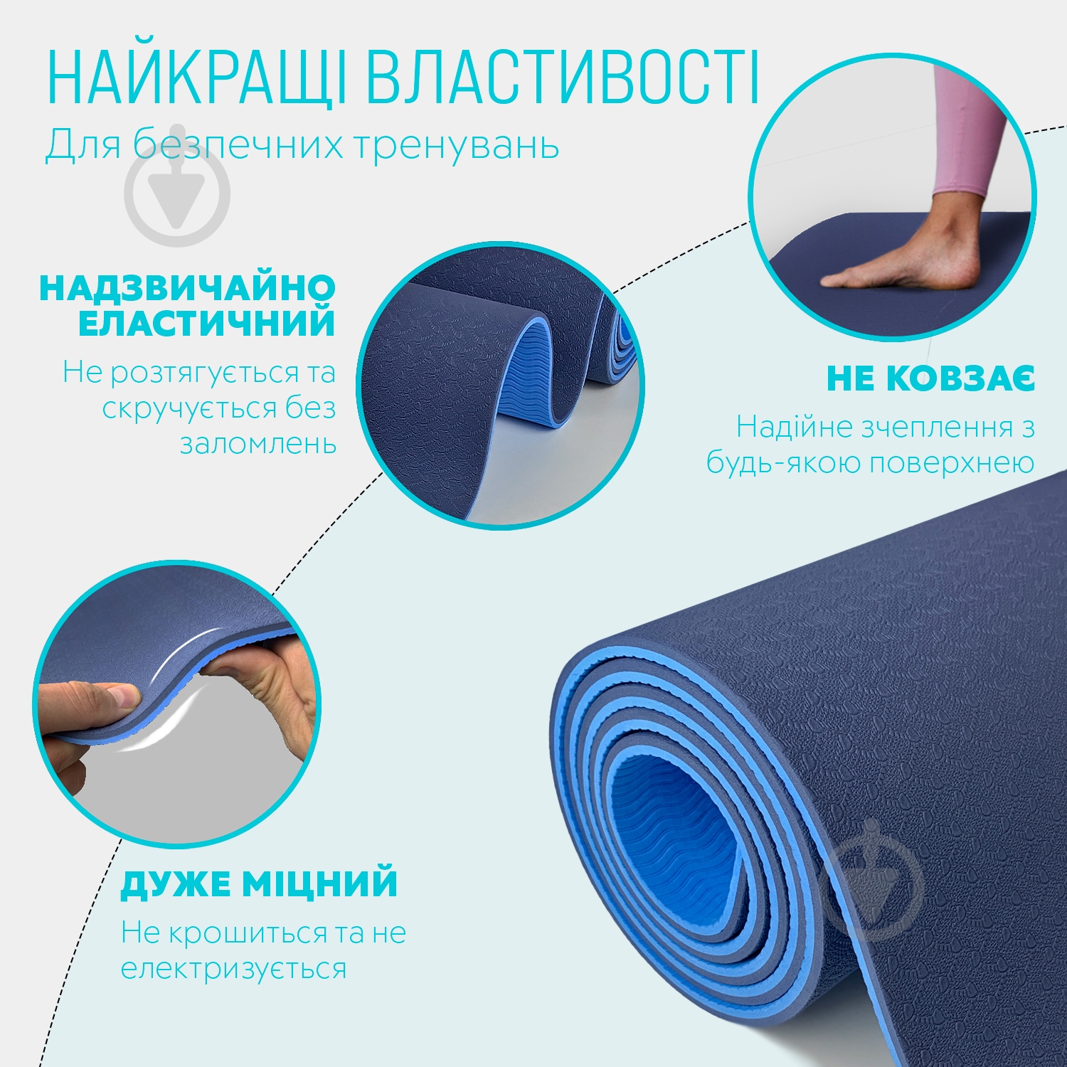 Коврик для йоги EasyFit TPE+TC двухслойный 6 мм Синий/Голубой синийголубой - фото 3