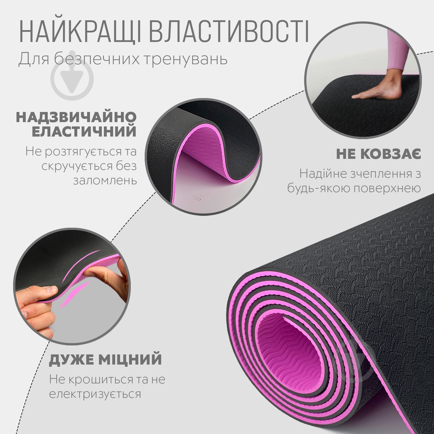 Коврик для йоги EasyFit TPE+TC двухслойный 6 мм Черный/Фиолетовый фиолетовый с черным - фото 3