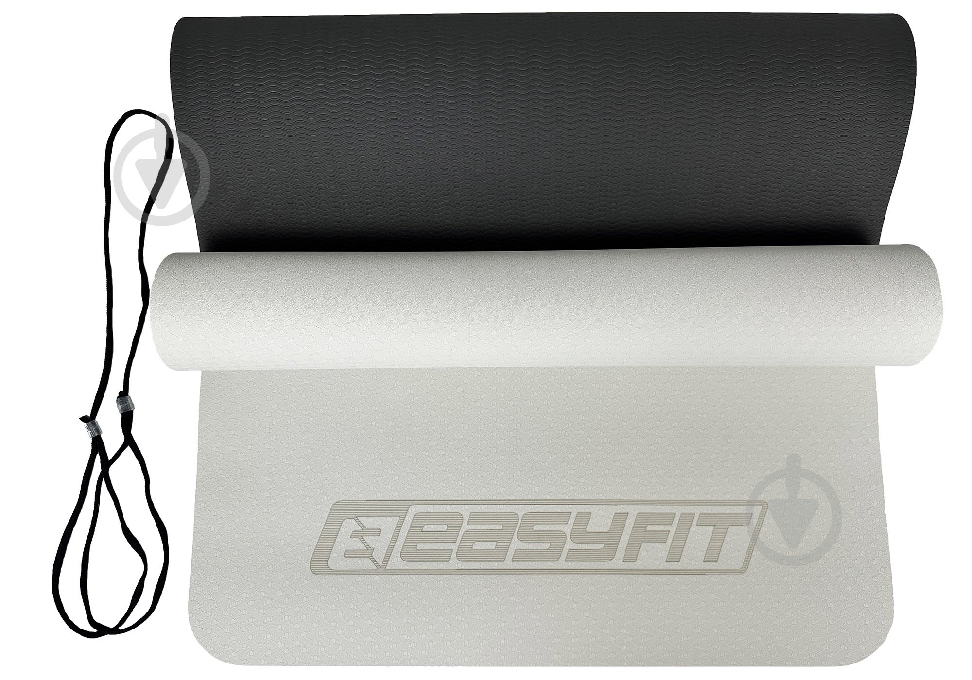 Коврик для йоги EasyFit TPE+TC двухслойный 6 мм Серый/Черный серо-черный - фото 11