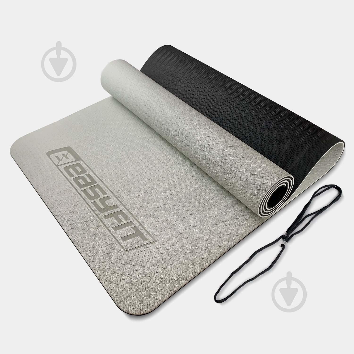 Коврик для йоги EasyFit TPE+TC двухслойный 6 мм Серый/Черный серо-черный - фото 1