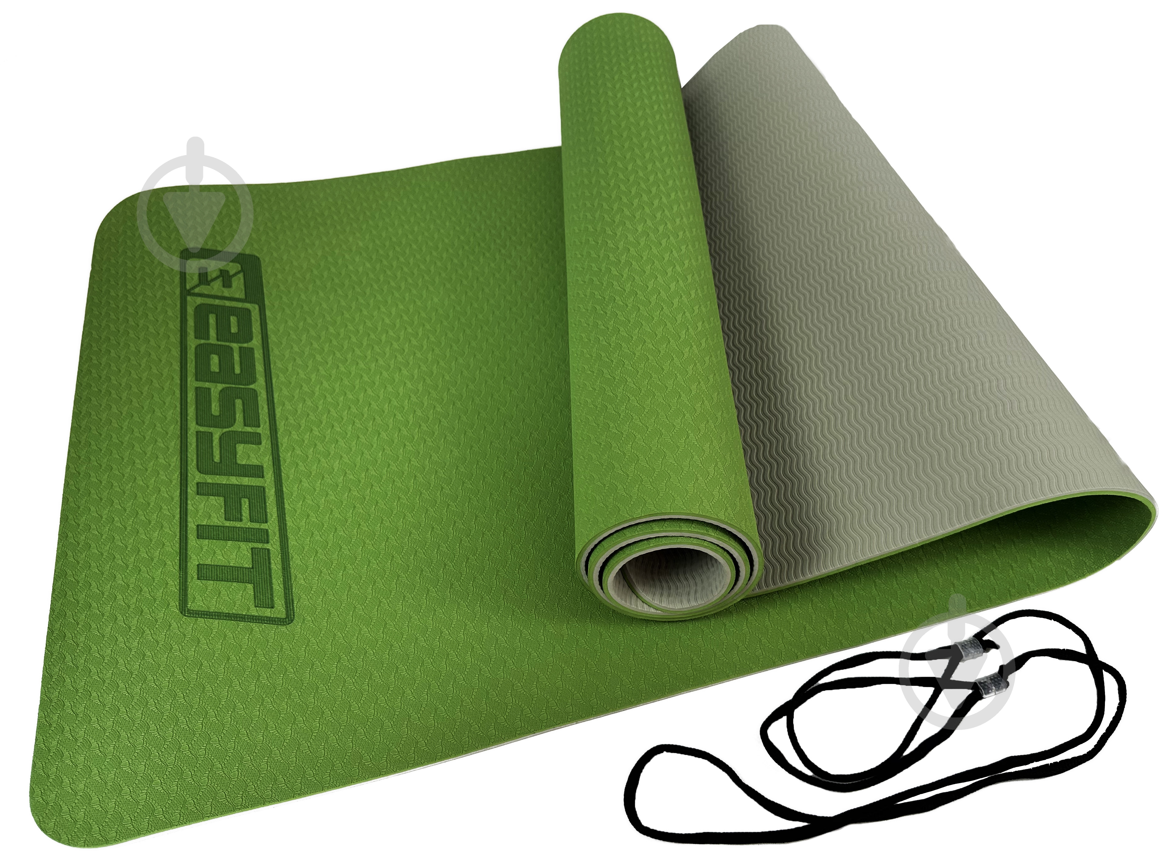 Коврик для йоги EasyFit зеленый TPE+TC двухслойный 6 мм Зеленый/Серый зелено-серый - фото 9