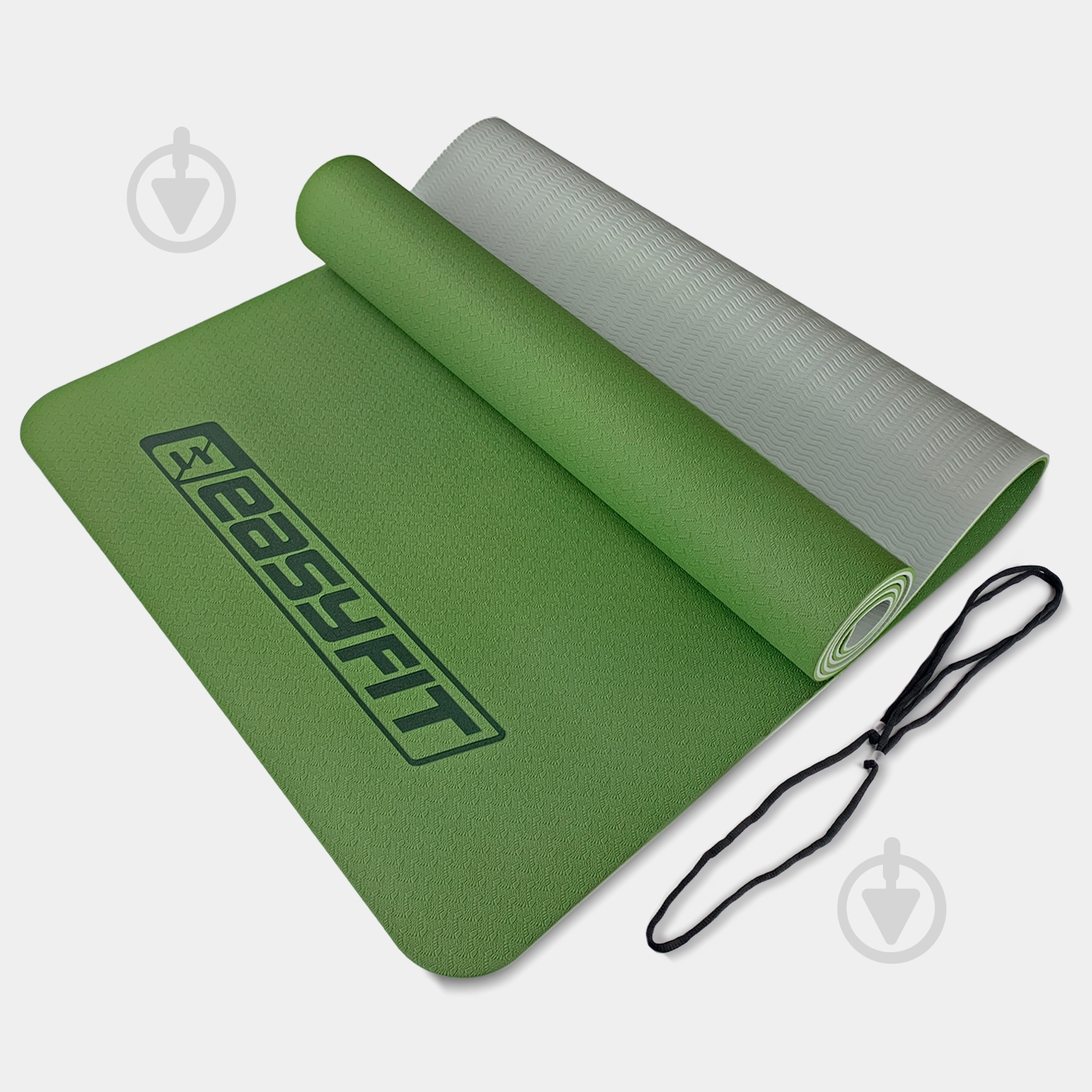 Коврик для йоги EasyFit зеленый TPE+TC двухслойный 6 мм Зеленый/Серый зелено-серый - фото 1