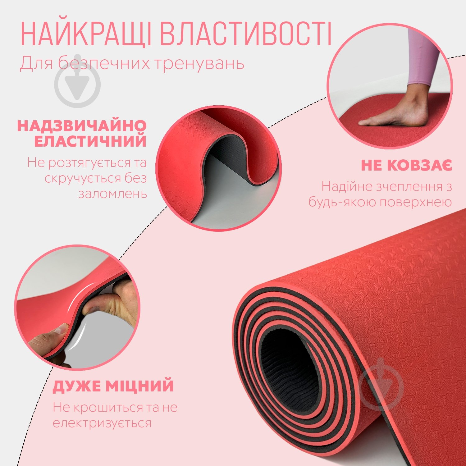 Коврик для йоги EasyFit TPE+TC двухслойный 6 мм Красный/Черный красныйчерный - фото 3