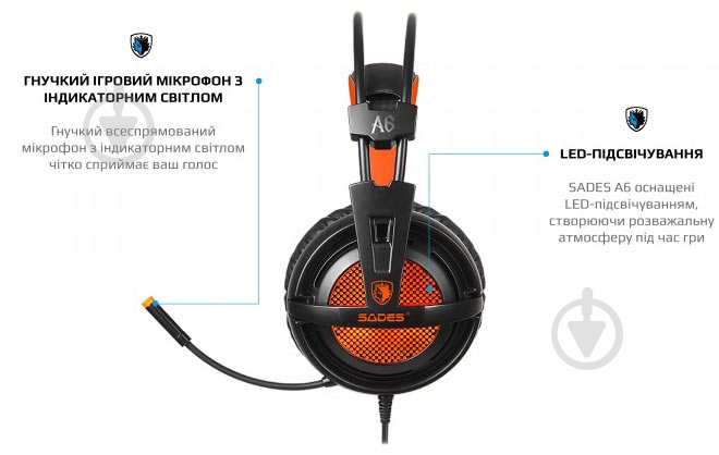 Гарнитура Sades A6 7.1 Virtual Surround black/orange (saa6bou) - фото 3