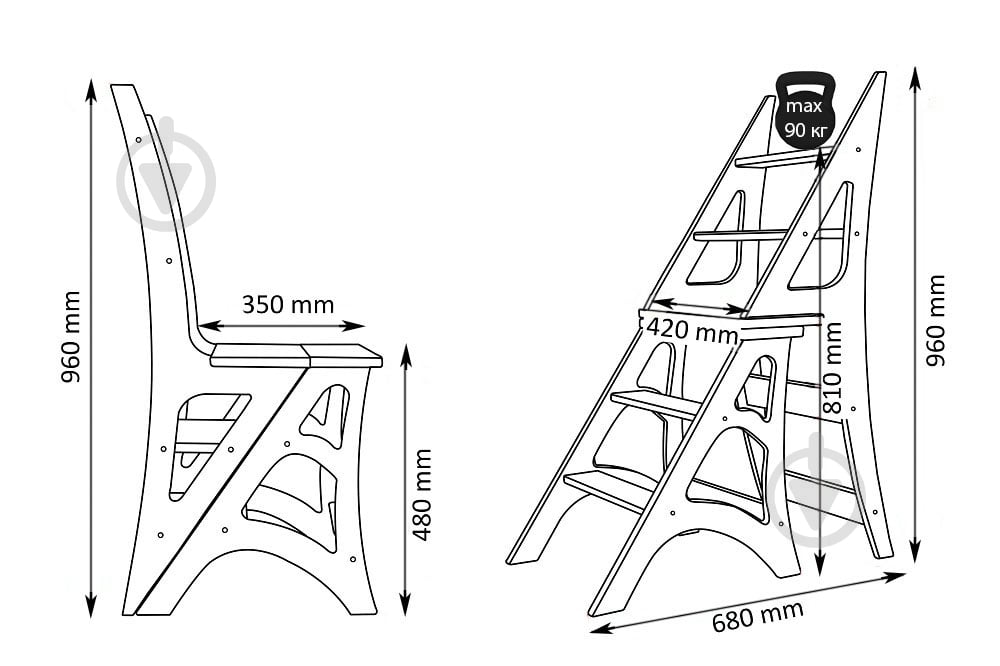 Лестница-стул натуральный - фото 5