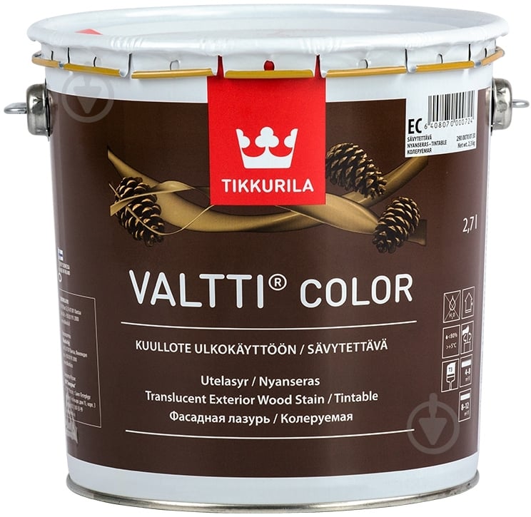 Лазур TIKKURILA Valtti Color EC мат безбарвний 2,7 л - фото 1 Лазур TIKKURILA Valtti Color EC мат безбарвний 2,7 л - фото 1