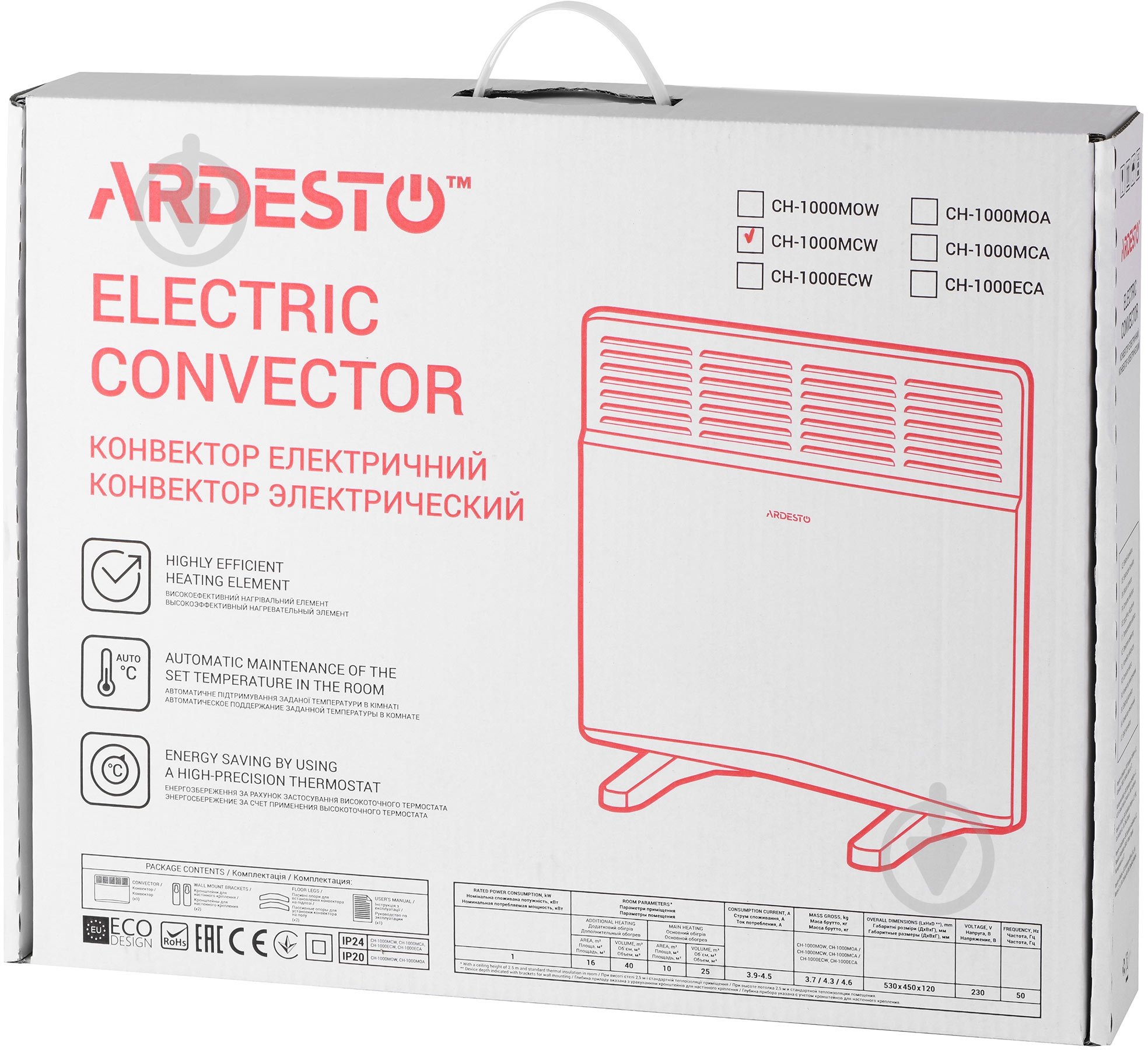 Конвектор электрический Ardesto CH-1000MCW - фото 8 Конвектор электрический Ardesto CH-1000MCW - фото 8