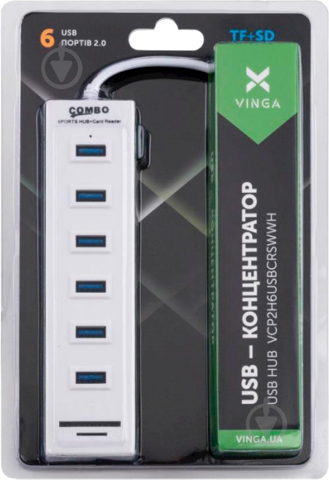 Концентратор Vinga 6xUSB2.0 + card-reader with switch - фото 3