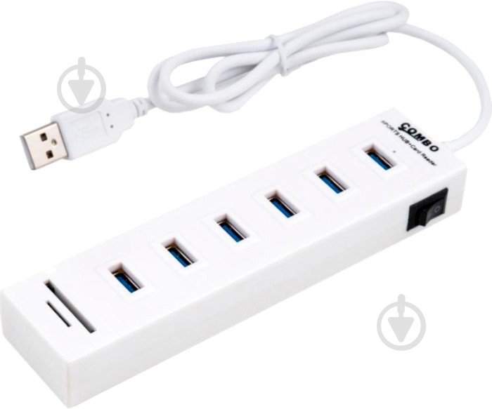 Концентратор Vinga 6xUSB2.0 + card-reader with switch - фото 1