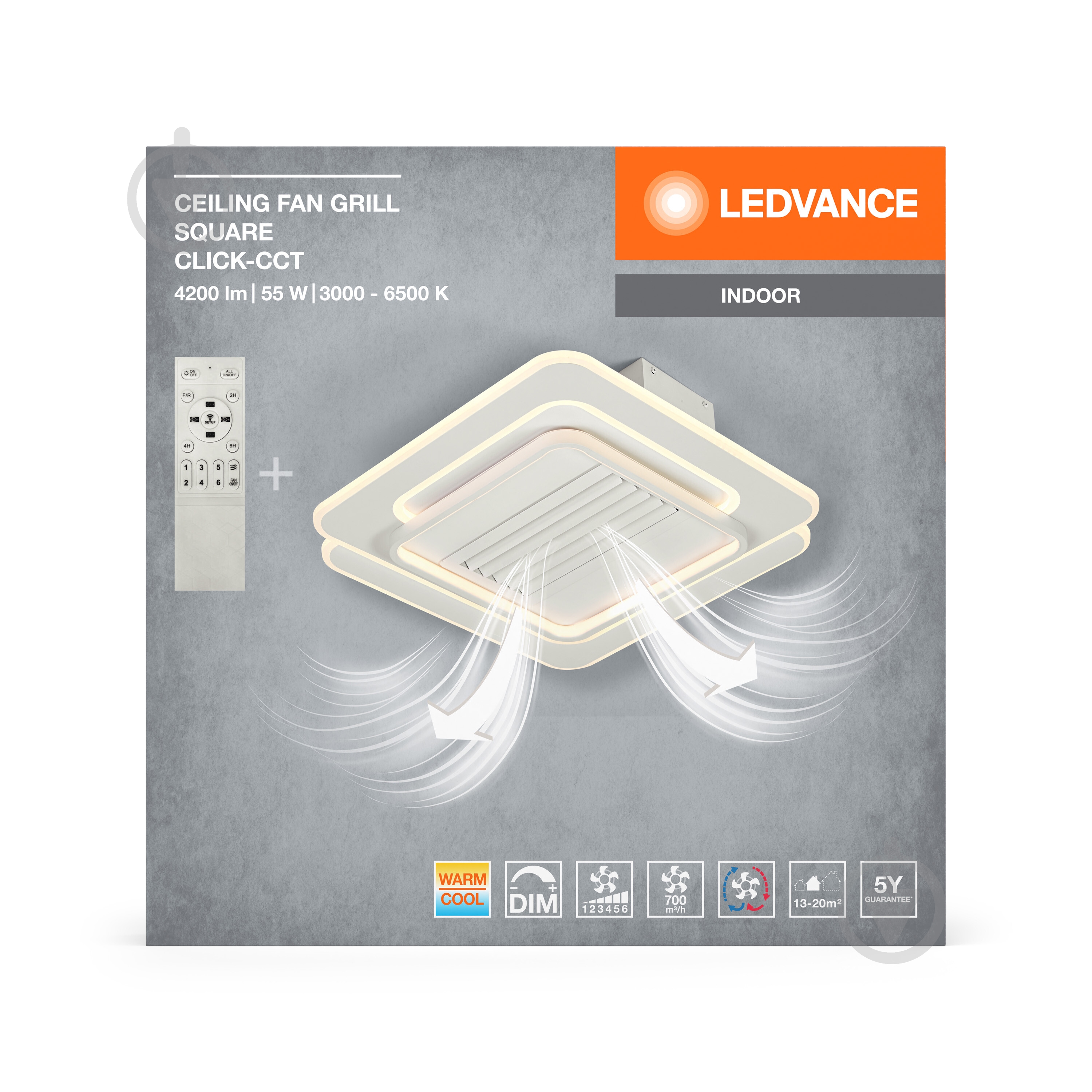 Люстра-вентилятор Ledvance Ceiling Square CCT 55 Вт білий матовий FAN GRILL SQ - фото 10