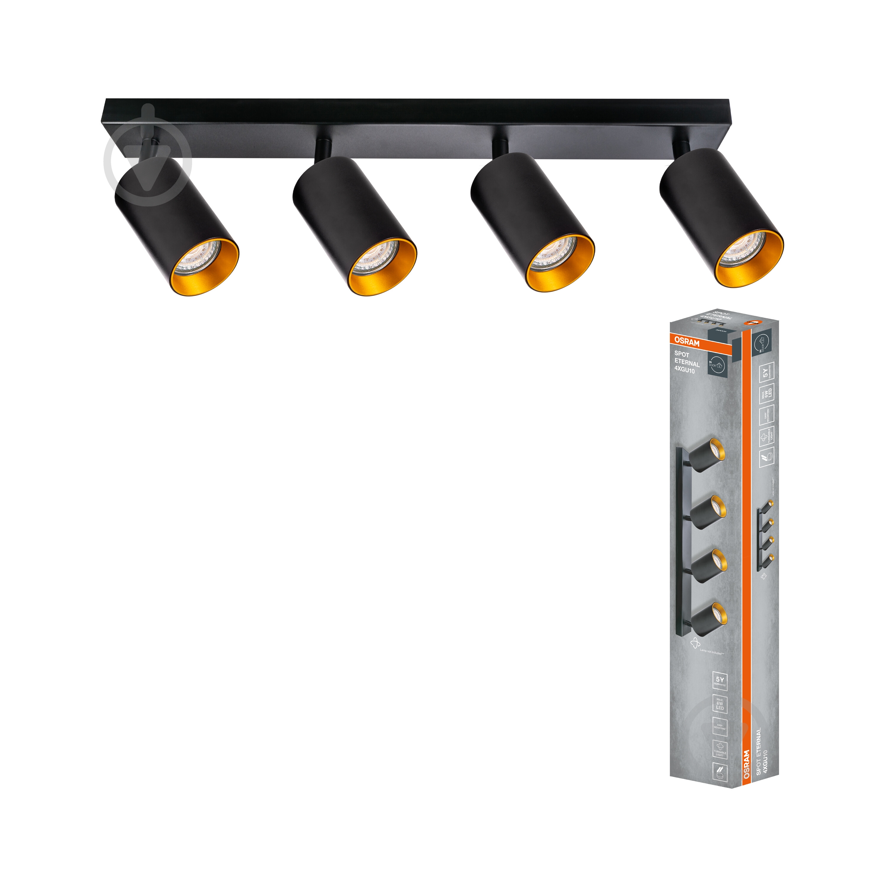 Спот Osram Eternal 4xGU10 черный с золотым - фото 1