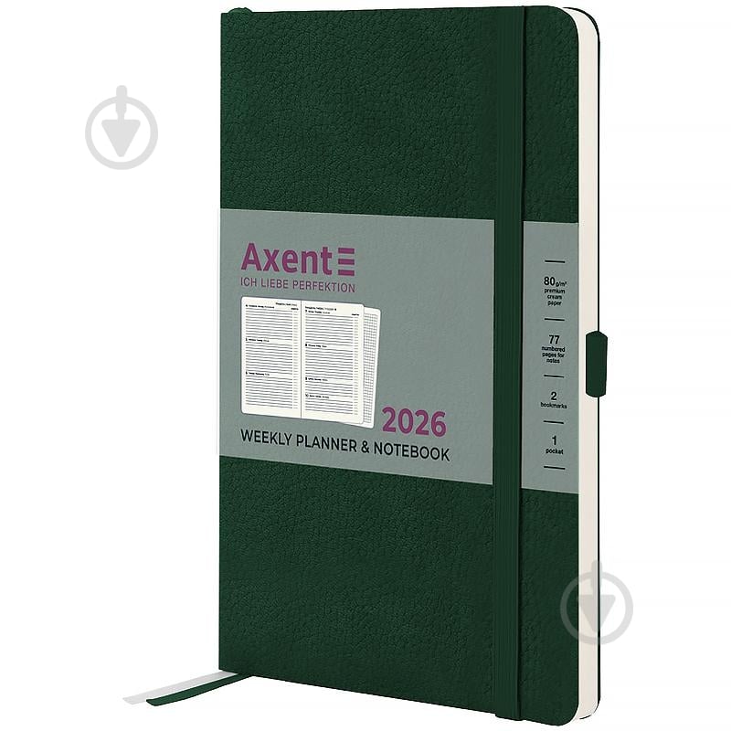 Щотижневик датований Partner Soft Skin Axent A5 2026 8509-26-23-A темно-зелений - фото 1