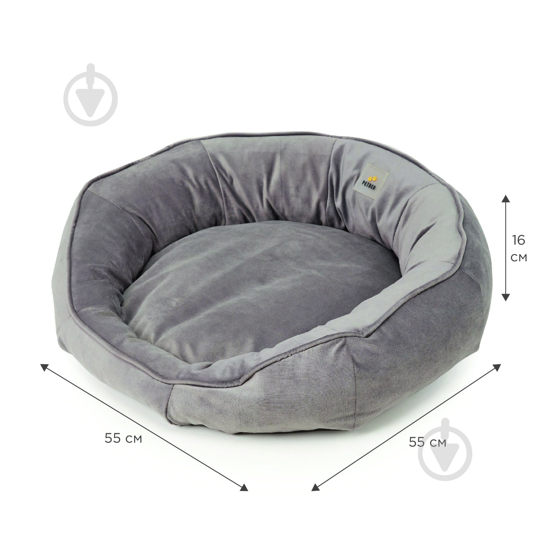 Лежак PETBED Бублик S 55х55 см h-16 см велюр темно-серый - фото 2