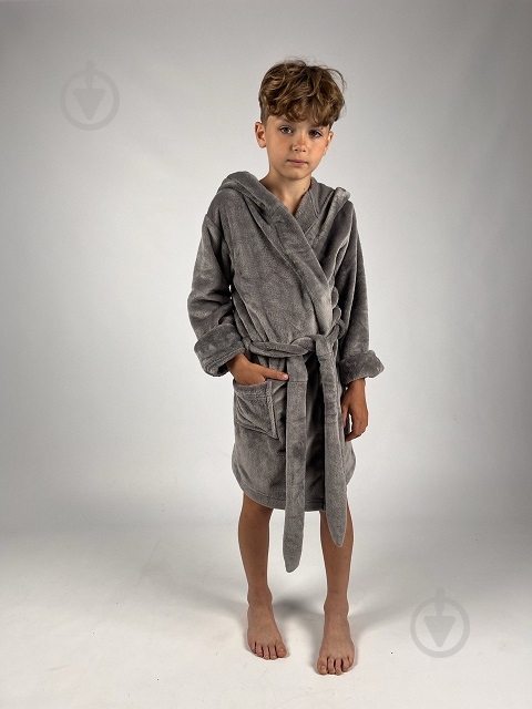 Халат для мальчиков Bibo с капюшоном р.128 серый - фото 1 Халат для мальчиков Bibo с капюшоном р.128 серый - фото 1