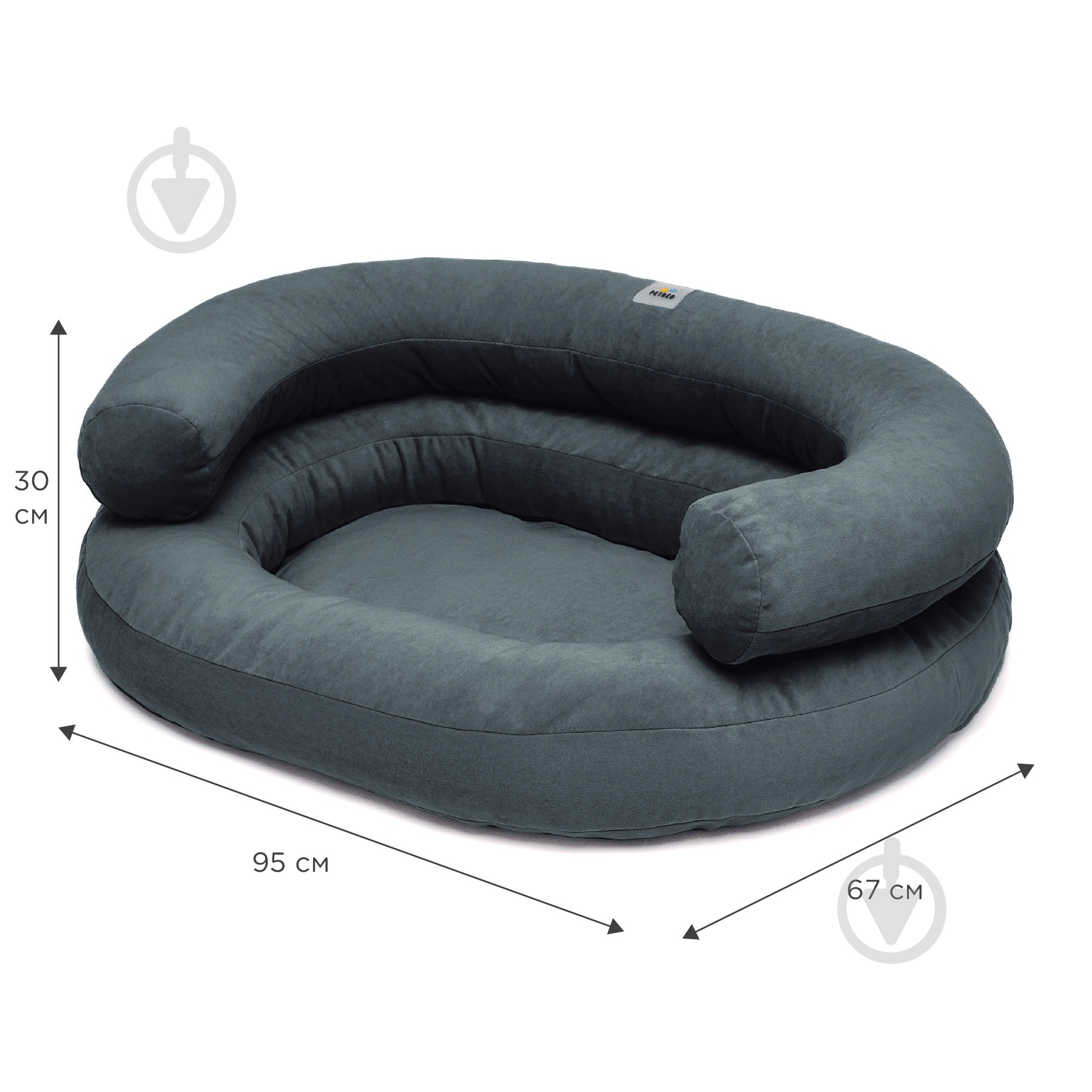 Лежак PETBED Бабл М 95х67 см h-30 см велюр темно-серый - фото 2 Лежак PETBED Бабл М 95х67 см h-30 см велюр темно-серый - фото 2
