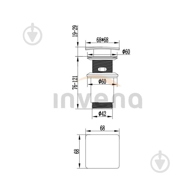 Донный клапан Invena для умывальника с переливом хром квадрат Click-clack SC-B1-140 - фото 2