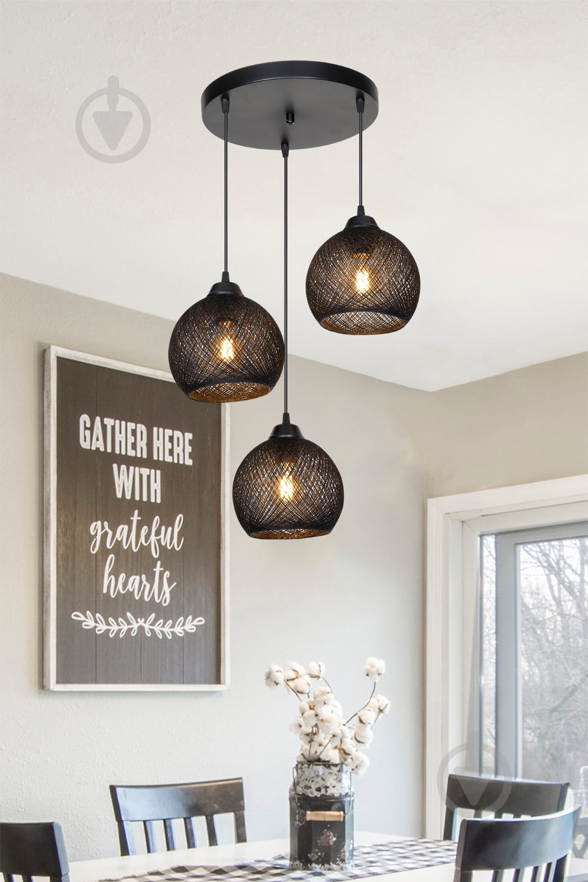 Подвес Luna Yumak Round 3x60 Вт /E27 черный MDL.4287 - фото 3