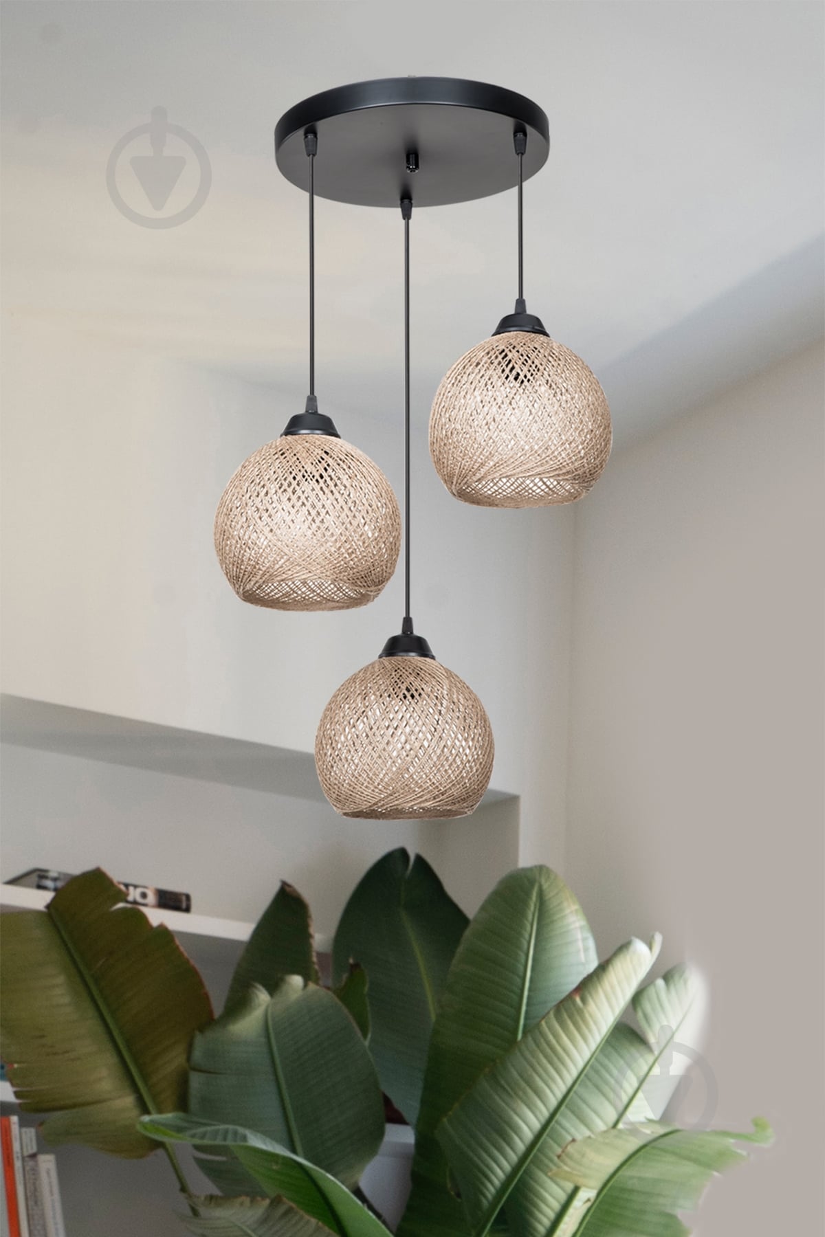 Подвес Luna Yumak Round 3x60 Вт /Е27 черный/кофе MDL.4289 - фото 3