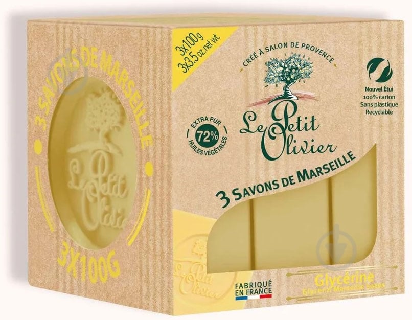 Мыло Le Petit Olivier Глицерин 100 г 3 шт./уп. - фото 1