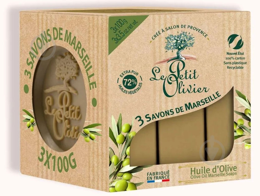 Мыло Le Petit Olivier Оливковое масло 100 г 3 шт./уп. - фото 1