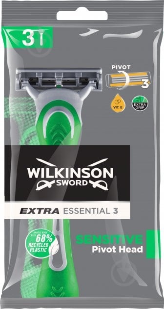 Станки одноразовые WILKINSON SWORD Extra Essential 3 Sensitive 3 шт. - фото 1 Станки одноразовые WILKINSON SWORD Extra Essential 3 Sensitive 3 шт. - фото 1